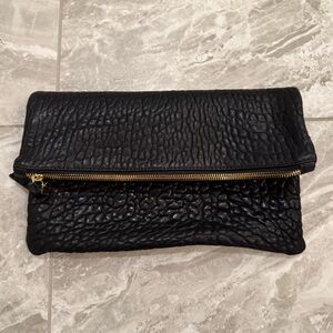 Clare V black leather foldover pouch
